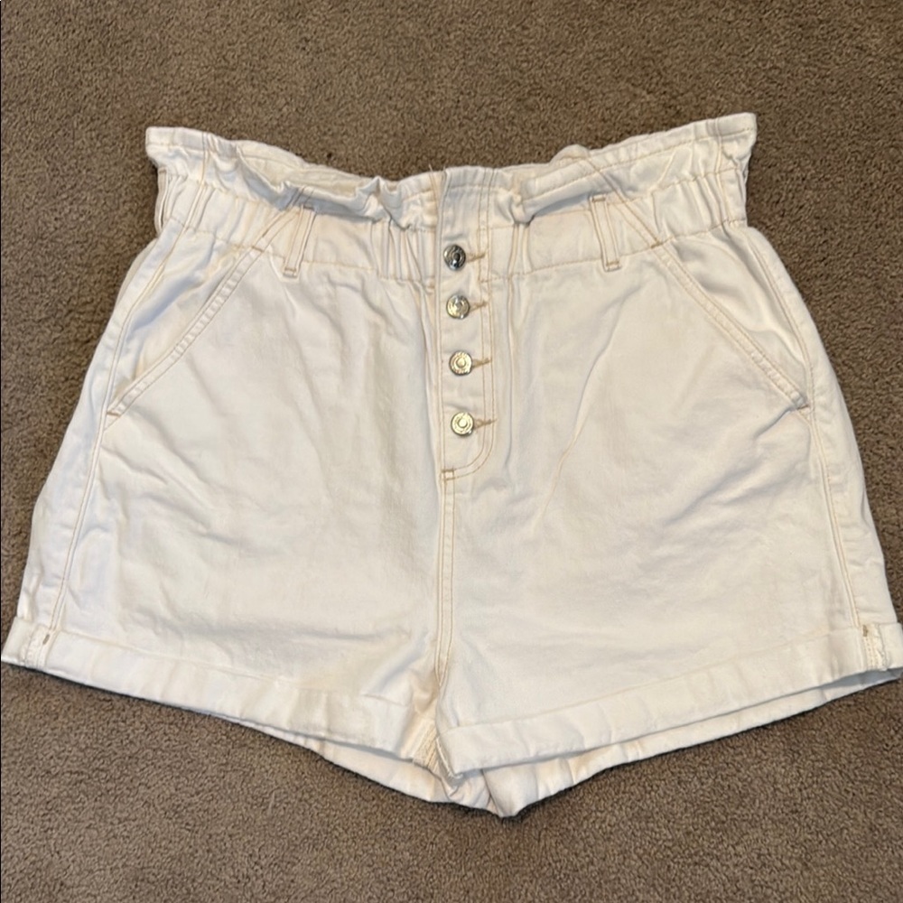 Topshop White High Waist Shorts With Paper Bag Waist